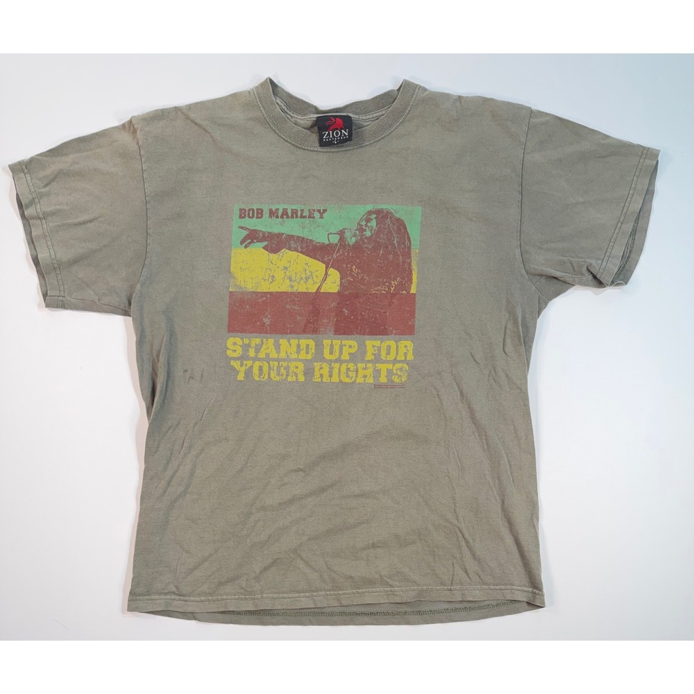 Zion Rootswear Bob Marley Stand Up For Your Rights T-Shirt Mens L 2005 Green L